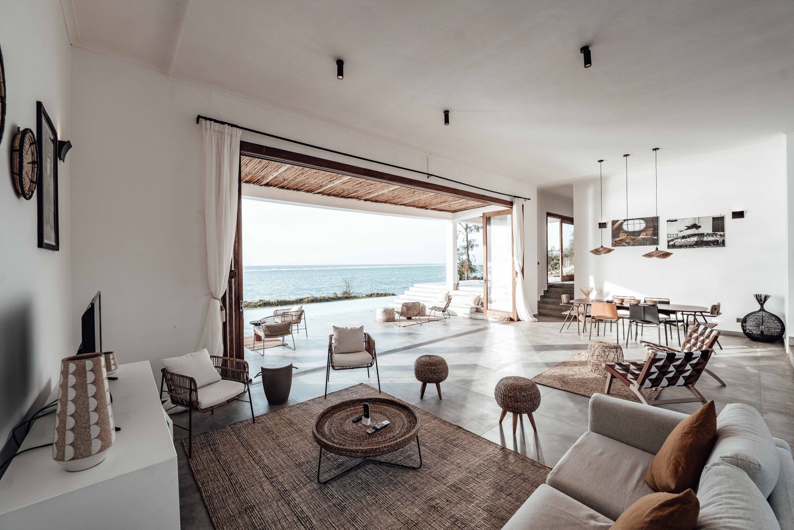 Open-air living room with wide ocean view